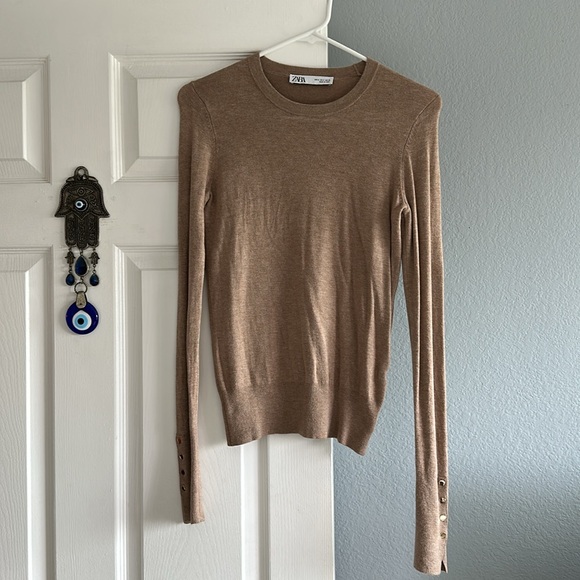 Zara tan sweater with gold buttons on the sleeves. Size Small. - Picture 1 of 4